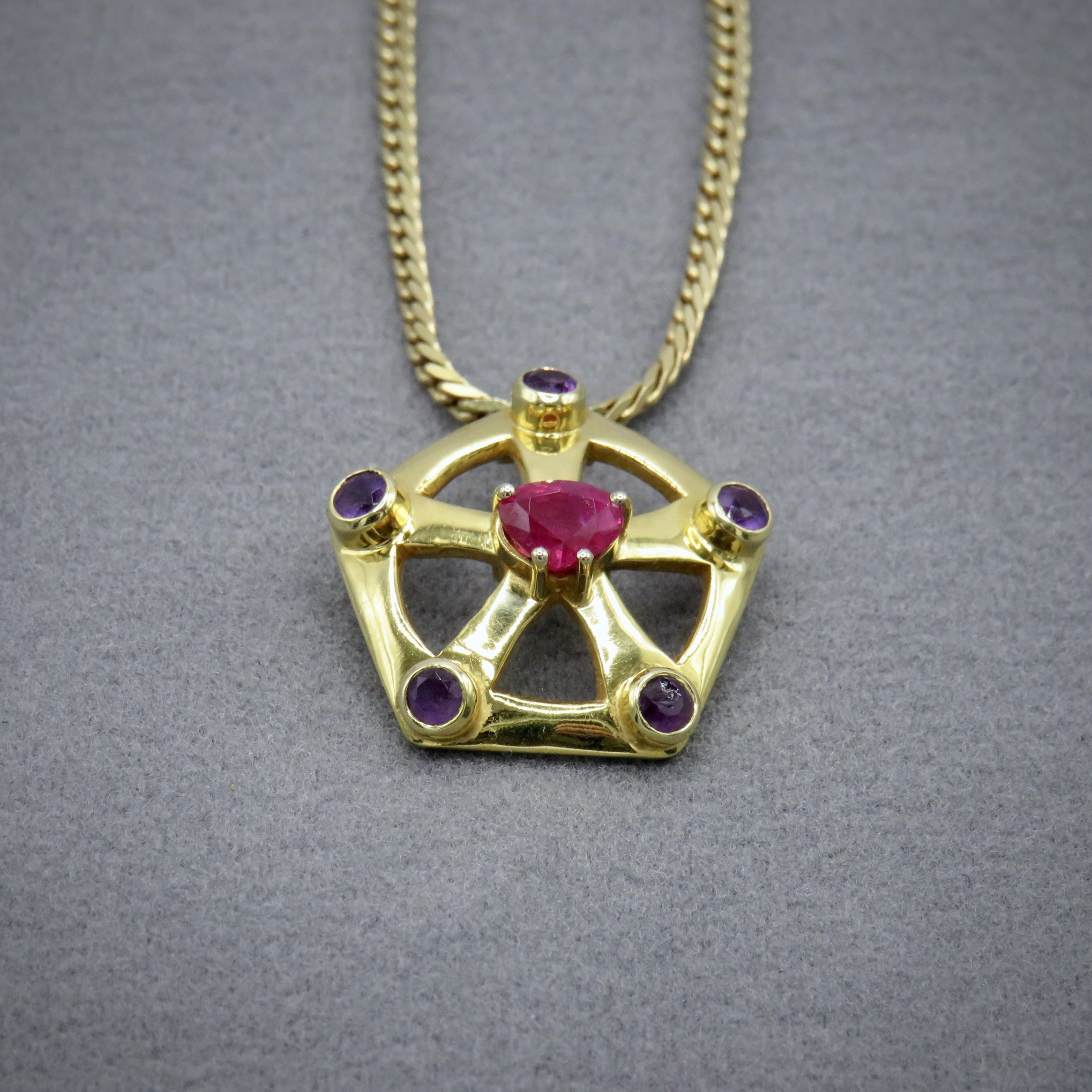 gold, ruby and amethyst pendant