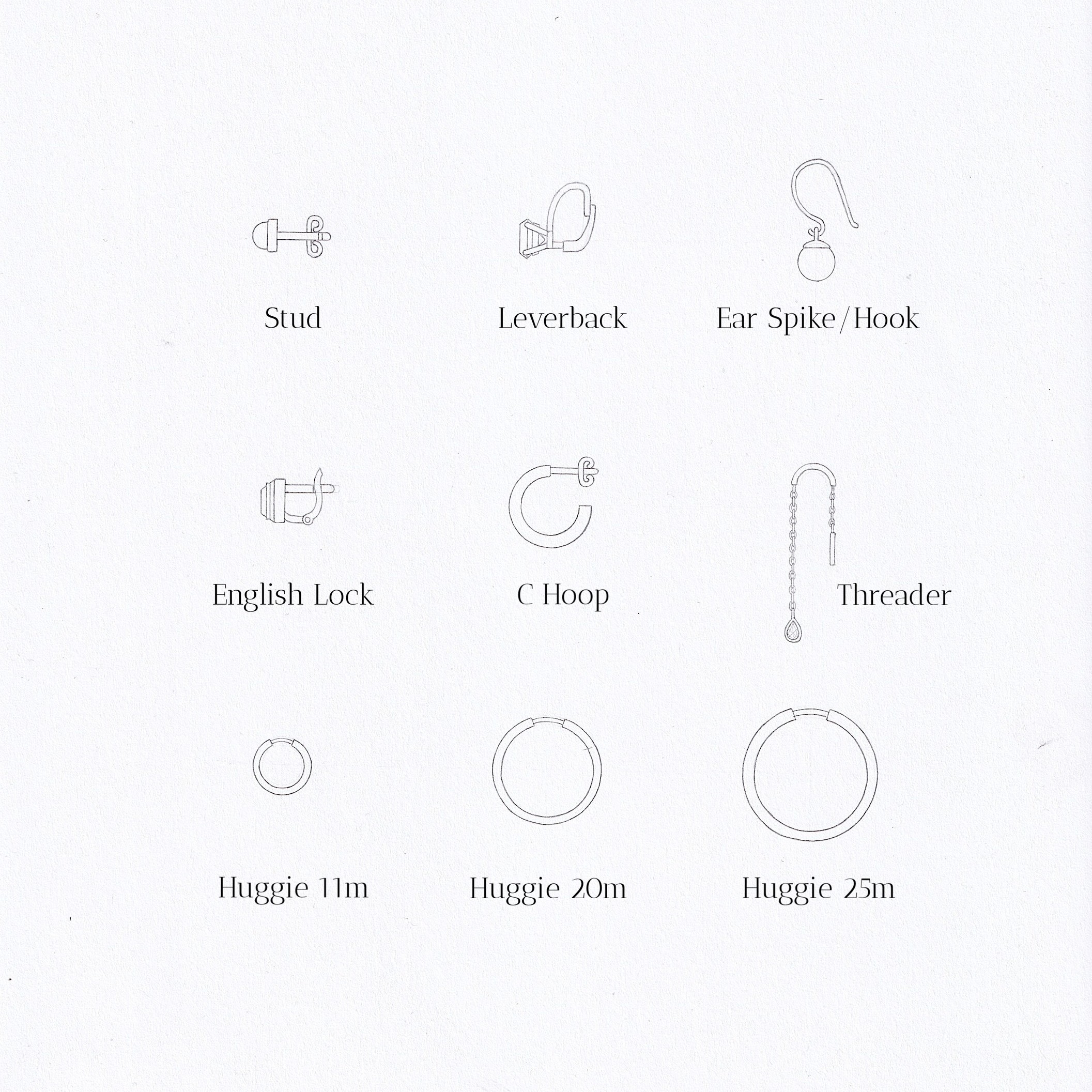 drawing of different earring types