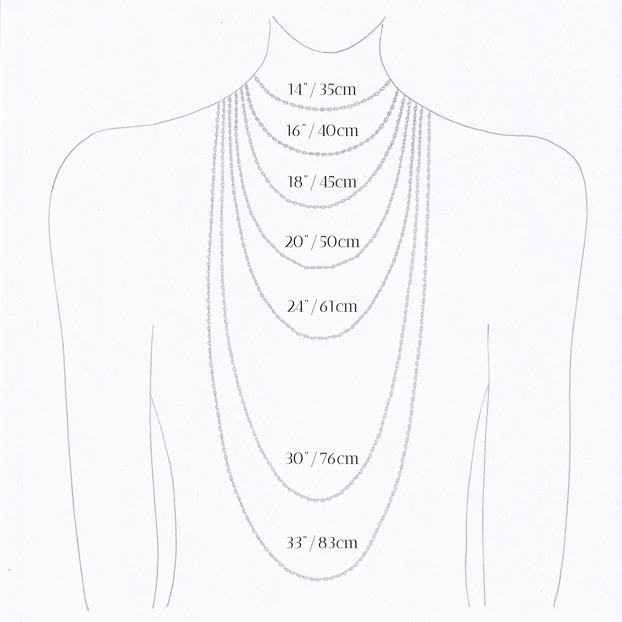 drawing of necklace lengths