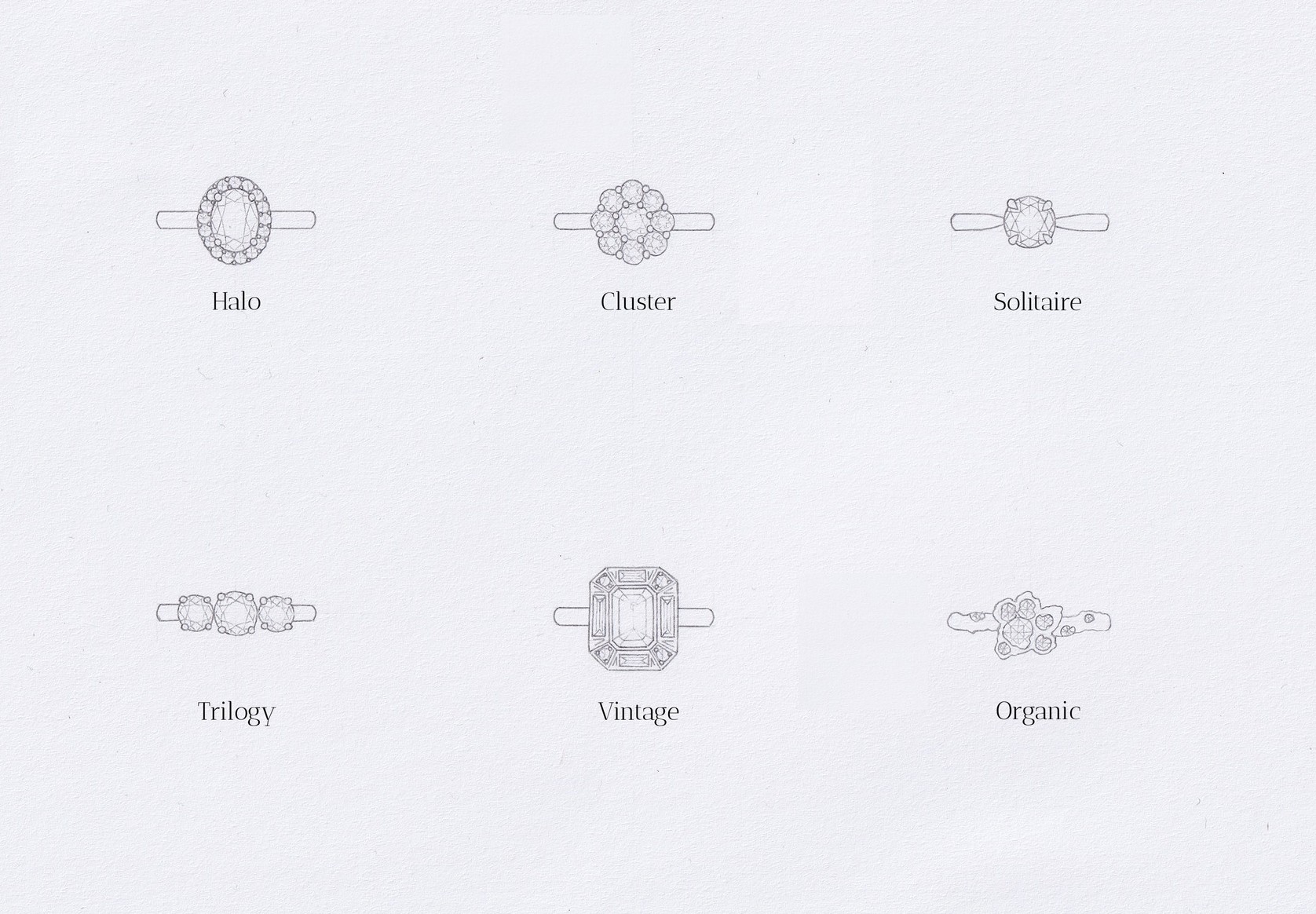 drawing of different ring styles