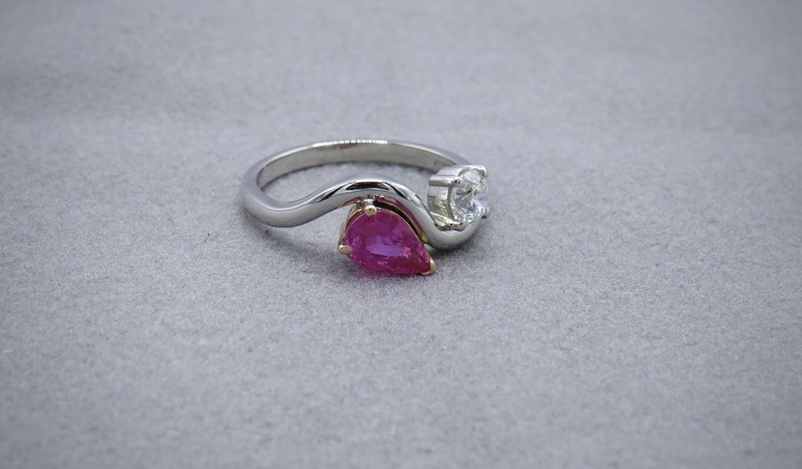 Pink sapphire and diamond Toi et Moi ring