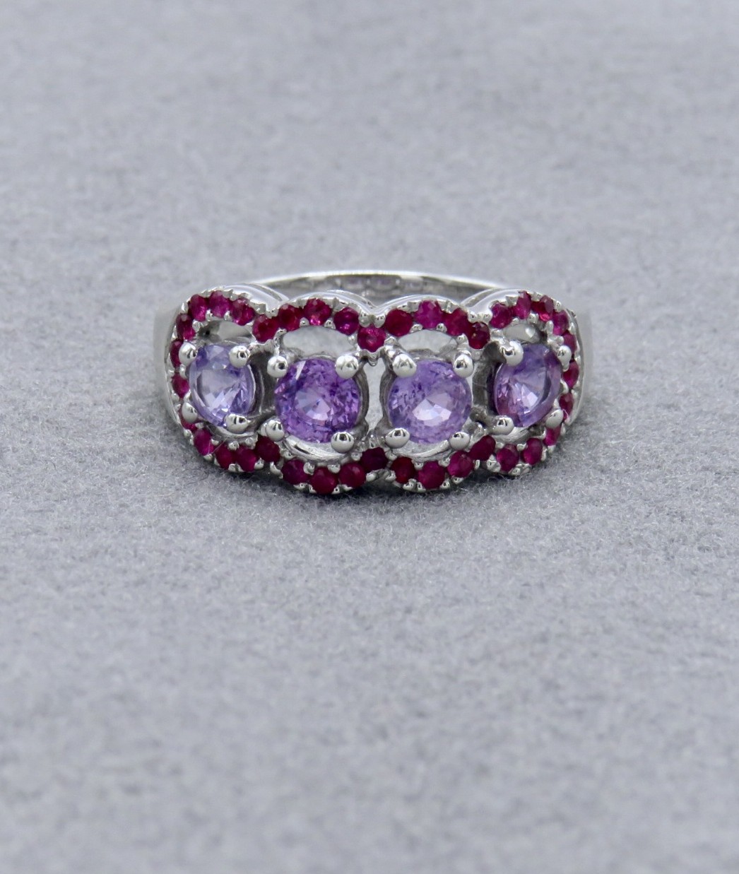 Purple sapphire and ruby ring