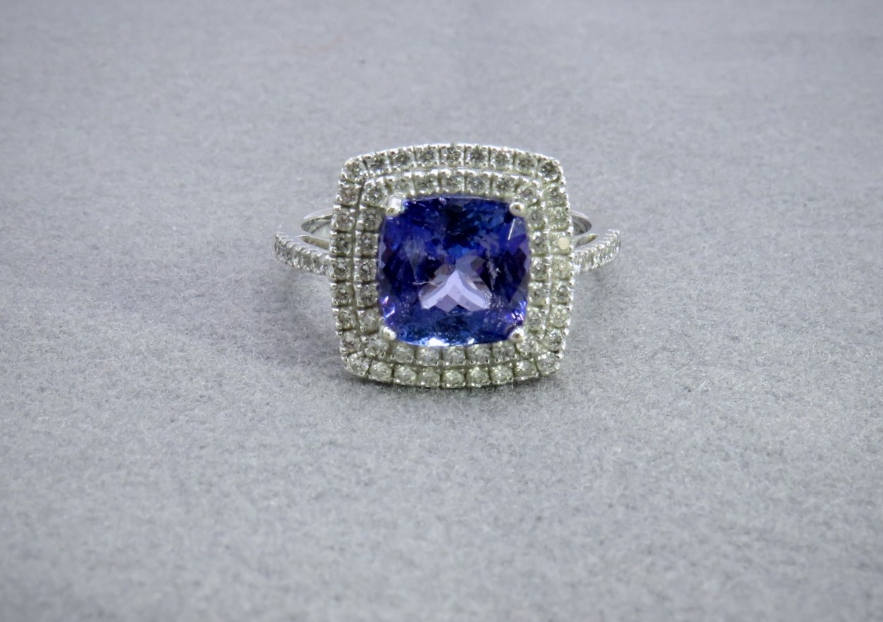 tanzanite and double halo of diamonds ring