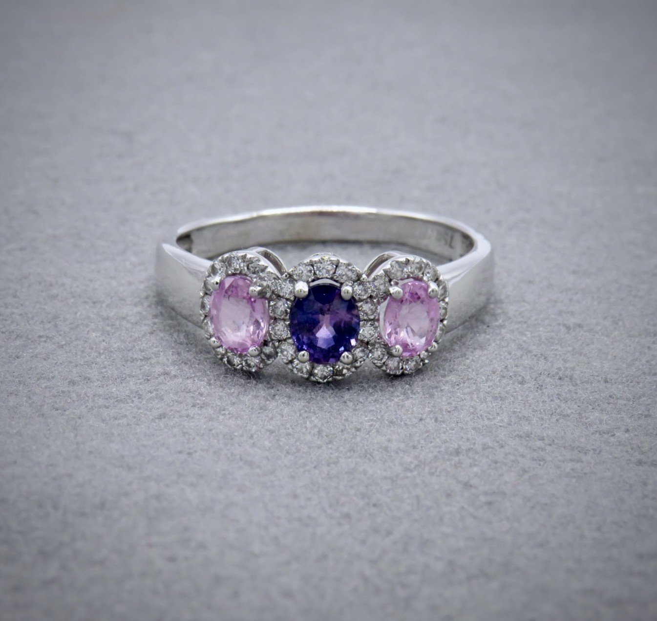 pink and purple sapphires halo with diamonds