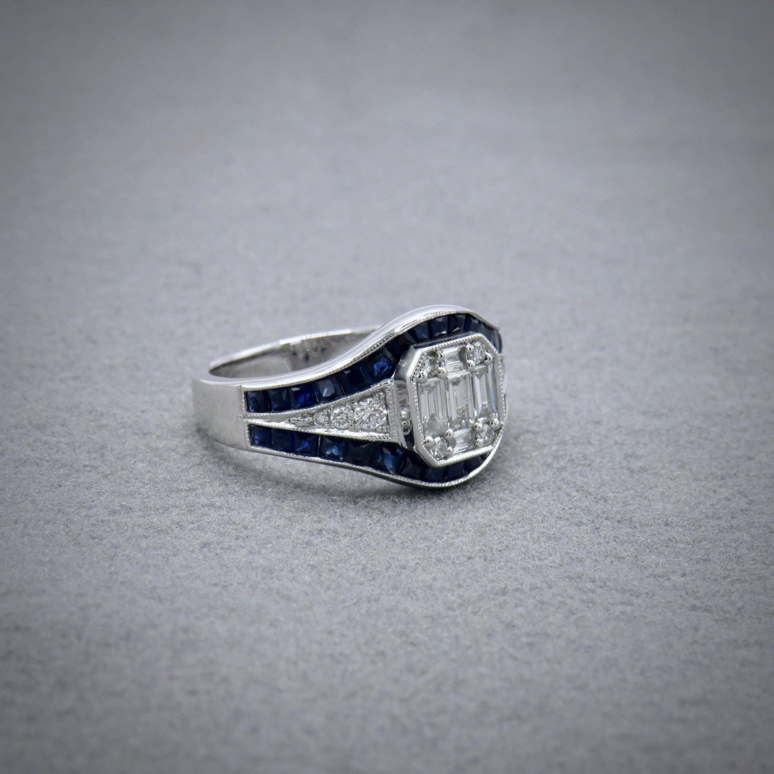 sapphire and diamond art deco style ring