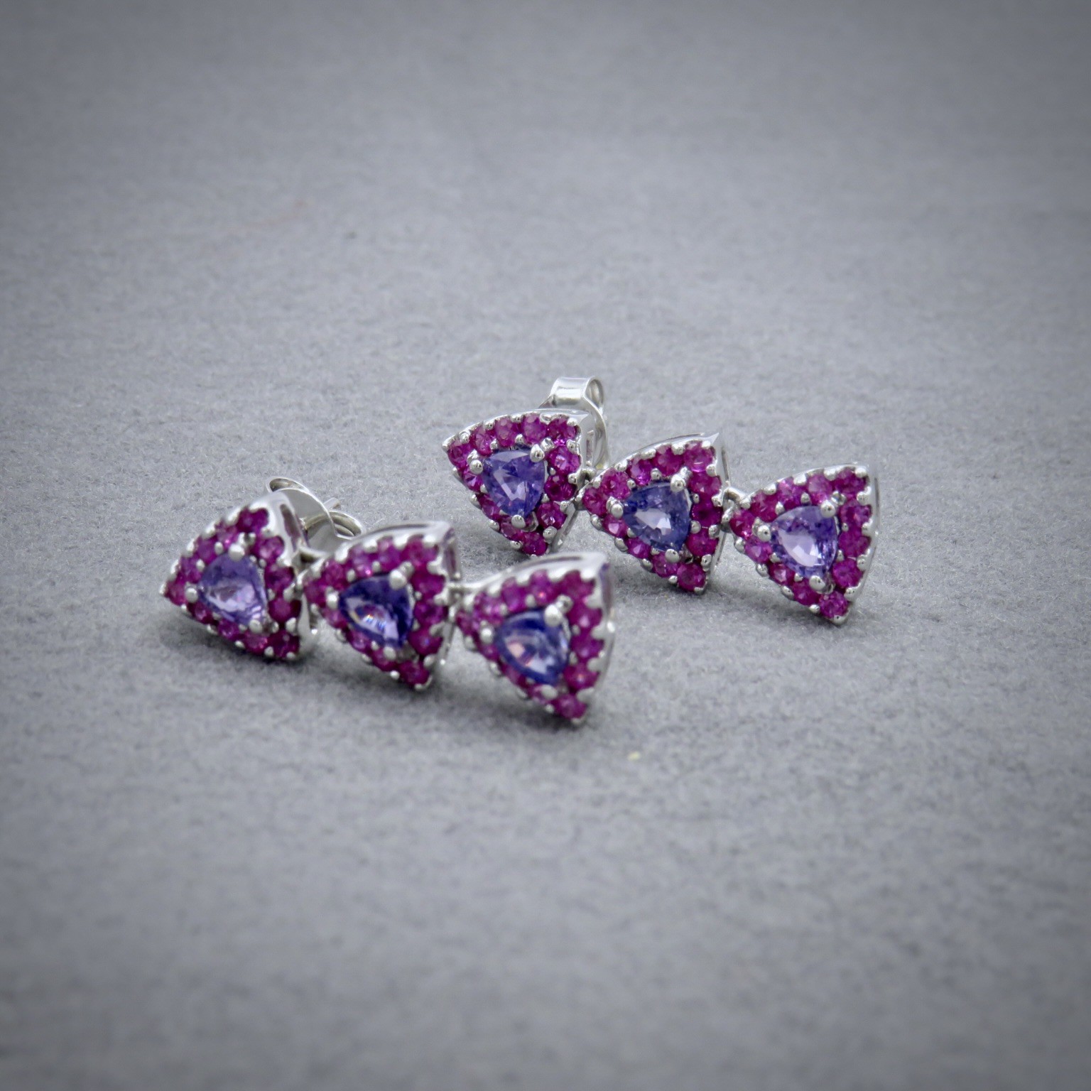 purple sapphire and ruby earrings