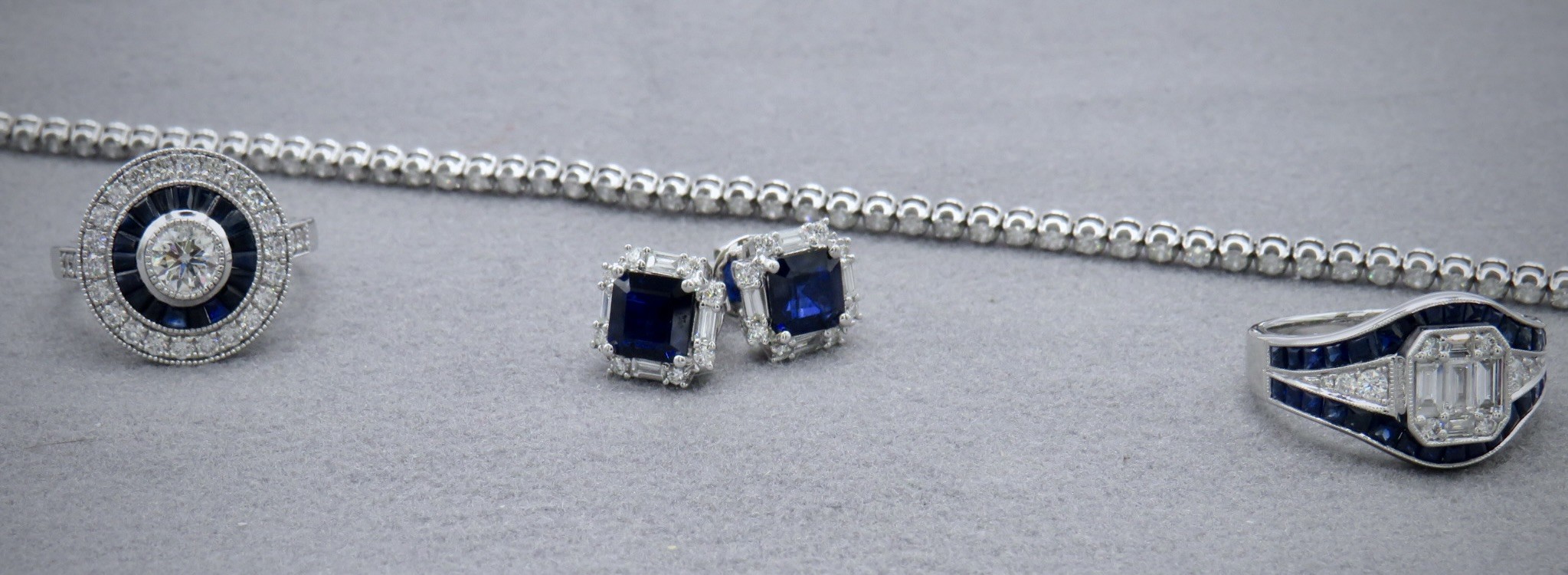 sapphire and diamond rings, earrings and diamon bracelet