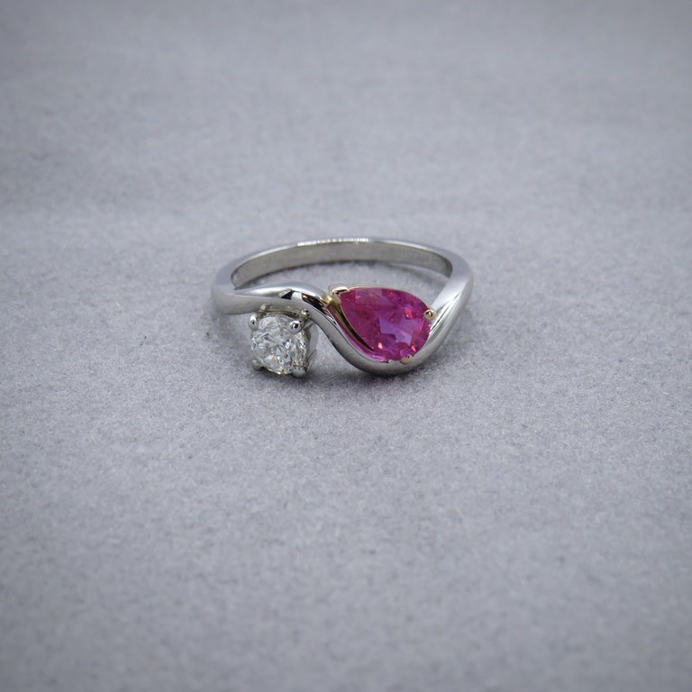 Pink sapphire and diamond Toi et Moi ring